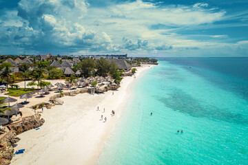 Aerial view of Nungwi Beach in Zanzibar, Tanzania