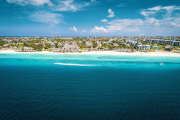 Aerial view of Nungwi Beach in Zanzibar, Tanzania