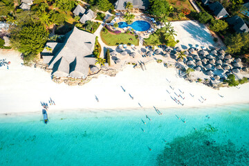 Fototapeta na wymiar Aerial view of Nungwi Beach in Zanzibar, Tanzania
