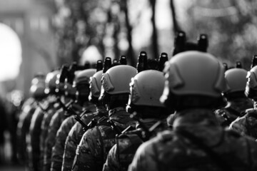 Romanian army special forces soldiers prepare for the Romanian national day military parade.