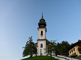 Church of Maria Gern in Berchtesgaden Germany with its onion-domed church tower.