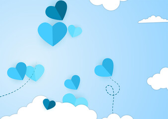 Valentines day sale vector banner. Sale discount text for valentines day shopping promotion with hearts elements in blue background. Vector illustration.