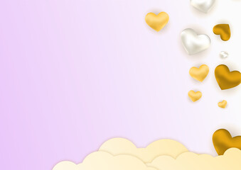 Gold love valentine's banner background with hearts. Design for special days, women's day, valentine's day, birthday, mother's day, father's day, Christmas, wedding, and event celebrations.