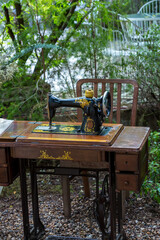 Old sewing machine. Antique Sewing Machine. Retro sewing machine. vintage old style.