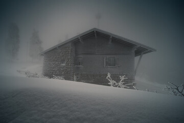 old house in the snow