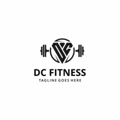 Creative modern abstract illustration initials D, C triangle with barbell, fitness geometric logo design template