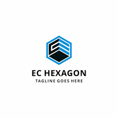 EC logo design illustration, EC hexagon logo design inspiration