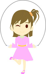 縄跳びをする女の子