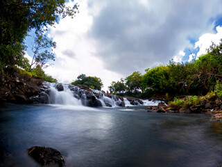 Long exposure view of a hidden waterfall located in Mauritius