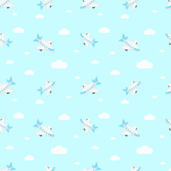 Plane Icon Emoji Pattern. Fly Seamless Background Symbols. Doodle Emoticon Illustration Design Vector.