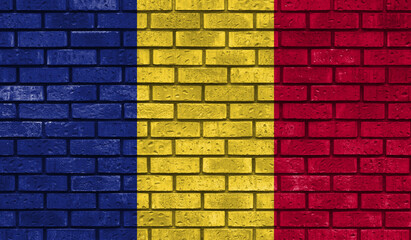 Romania flag on a brick wall