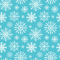 Winter snowflakes seamless pattern. Ice blue vector background. Easy to edit template for wallpaper, wrapping paper, scrapbooking, fabric, etc