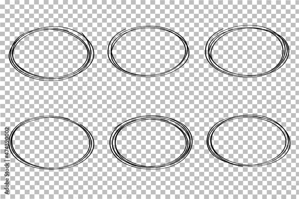 Poster set of line drawn ovals. doodle style. rounded bubble, hand drawn ball. thin lines circle around. sk