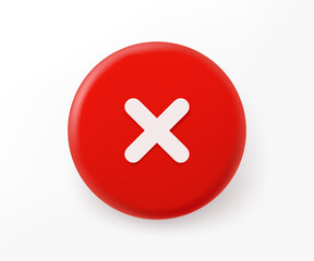 Obraz premium Red button with crossmark. 3d style vector illustration