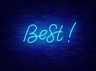 Best neon lettering. Shiny calligraphy. Glowing text. Online messaging. Outer glowing effect. Vector stock illustration