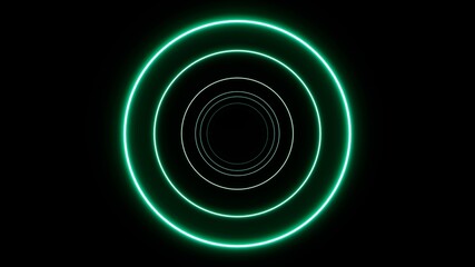 Glowing Green Neon Light Concentric Circles Tunnel