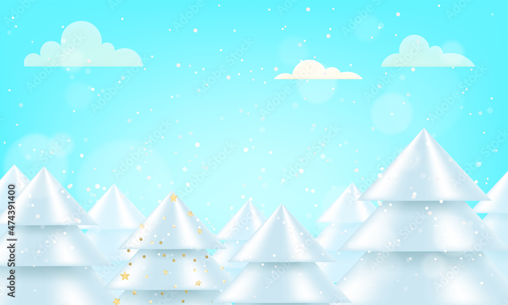 Poster winter forest with snowy pines. vector 3d showcase for objects