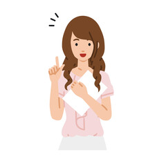 立って書類を手に持って何かひらめいたオフィスカジュアルの女性