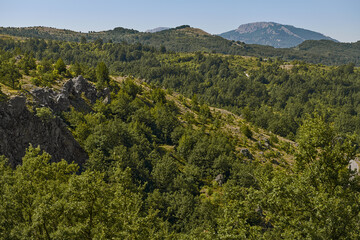 Fototapeta premium Beautiful mind-bending landscape of Pollino national park, a wide natural reserve in Basilicata and Calabria, italian regions. Ideal view for contemplation and meditation, wallpaper or background