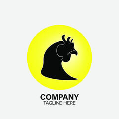 silhouette image of chicken head logo on yellow background
