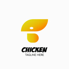 silhouette logo of chicken simple head on yellow and gold vector
