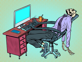 The businessman died in the office, but the robot chair continues to work for him on the computer