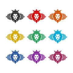 Fototapeta premium Lion gym icon isolated on white background, color set