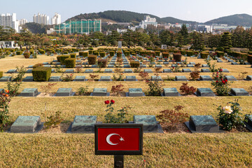 In the United Nations Memorial Cemetery located in Busan, South Korea, there is a tomb of brave Turkish soldiers who died in the Korean War in 1950.