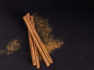 Cinnamon stick on black background