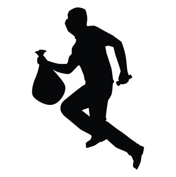 recommend clip art: Robber in action silhouette vector on white background, social criminal.