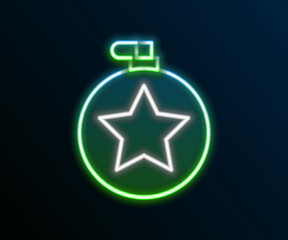 Glowing neon line Canteen water bottle icon isolated on black background. Tourist flask icon. Jar of water use in the campaign. Colorful outline concept. Vector