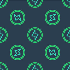 Line Lightning bolt icon isolated seamless pattern on blue background. Flash sign. Charge flash icon. Thunder bolt. Lighting strike. Vector