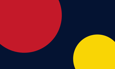 dark blue background with red and yellow circles