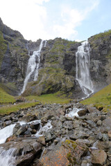 Fototapeta na wymiar Norwegen - Huldafossen Wasserfall nahe Fresvik / Norway - Huldafossen waterfall near Fresvik /