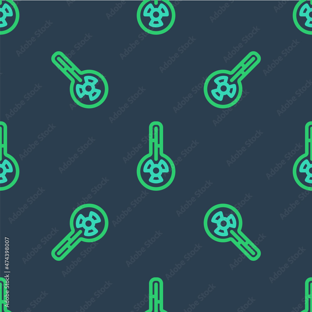 Poster line meteorology thermometer measuring heat and cold icon isolated seamless pattern on blue backgrou