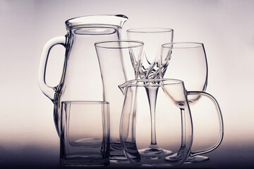 glassware and glasses on a transparent background, wine glasses
