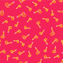Line Wooden axe icon isolated seamless pattern on red background. Lumberjack axe. Vector