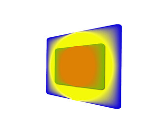 Grafika przedstawiająca dwa prostokąty, umieszczone na sobie. W wyniku przekształcenia nadano efekt perspektywy.