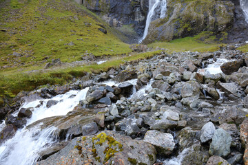 Norwegen - Huldafossen Wasserfall nahe Fresvik / Norway - Huldafossen waterfall near Fresvik /