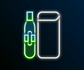 Glowing neon line Electronic cigarette icon isolated on black background. Vape smoking tool. Vaporizer Device. Colorful outline concept. Vector
