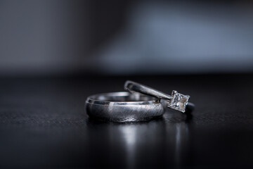 Diamond Ring. Wedding Ring | Closeup view of wedding diamond ring on a table