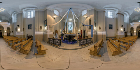 360 seamless hdri panorama view inside interior baroque catholic church of saint trinity in...