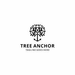 Creative Nature Tree illustration with anchor sign logo design icon vector template