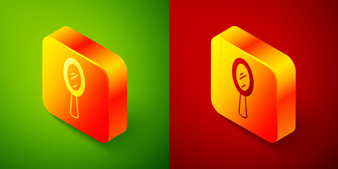 Isometric Magic hand mirror icon isolated on green and red background. Square button. Vector