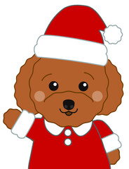 サンタクロースの衣装を着用した茶色いプードル犬のキャラクターです。