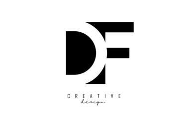 Letters DF Logo with black and white negative space design. Letters D and F with geometric typography.