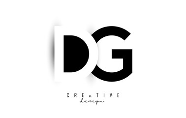 Letters DG Logo with black and white negative space design. Letters D and g with geometric typography.