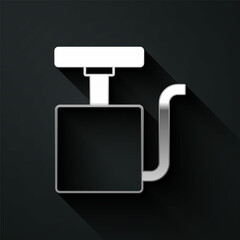 Silver Handle detonator for dynamite icon isolated on black background. Long shadow style. Vector