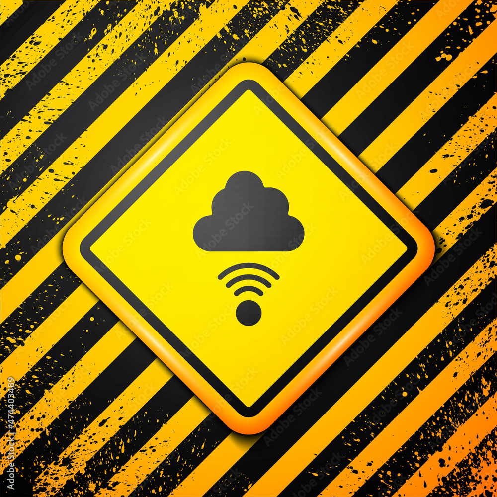 Poster black network cloud connection icon isolated on yellow background. social technology. cloud computin