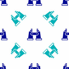 Blue Binoculars icon isolated seamless pattern on white background. Find software sign. Spy equipment symbol. Vector